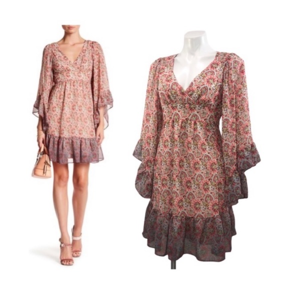 Betsey Johnson Dresses & Skirts - Betsey Johnson Pink Paisley Boho Mini Dress Flutter Sleeve Cottagecore 4